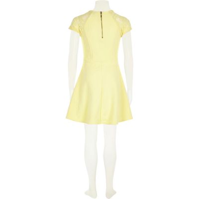 Girls yellow lace skater dress